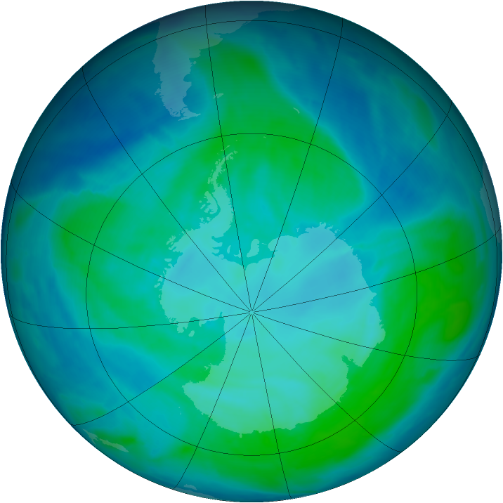 Antarctic ozone map for 18 January 2009